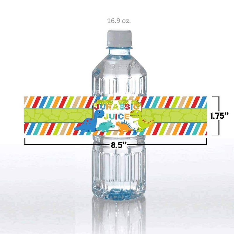 Amanda Creation Jurassic Juice Dinosaur Birthday Party Waterproof Water Bottle Sticker Wrappers for Boys, 20 1.75" x 8.5" Wrap Around Labels by AmandaCreation - Image 5